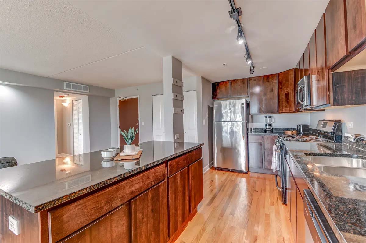 Bright kitchen with appliances at 21 Kristin Apartments in Schaumburg, Illinois
