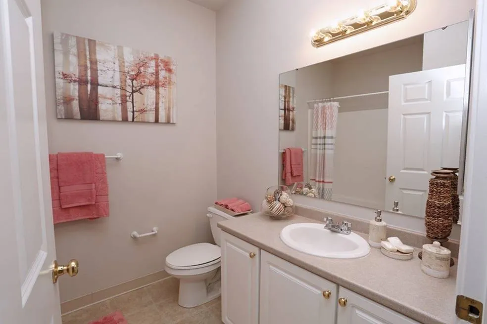 Bathroom with large mirror at Ventana Hills in Coraopolis, Pennsylvania