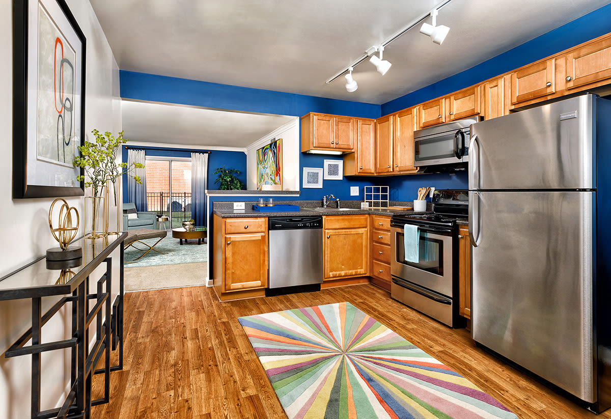 Well equipped kitchen with maple cabinetry at Northampton Reserve in Hampton, Virginia