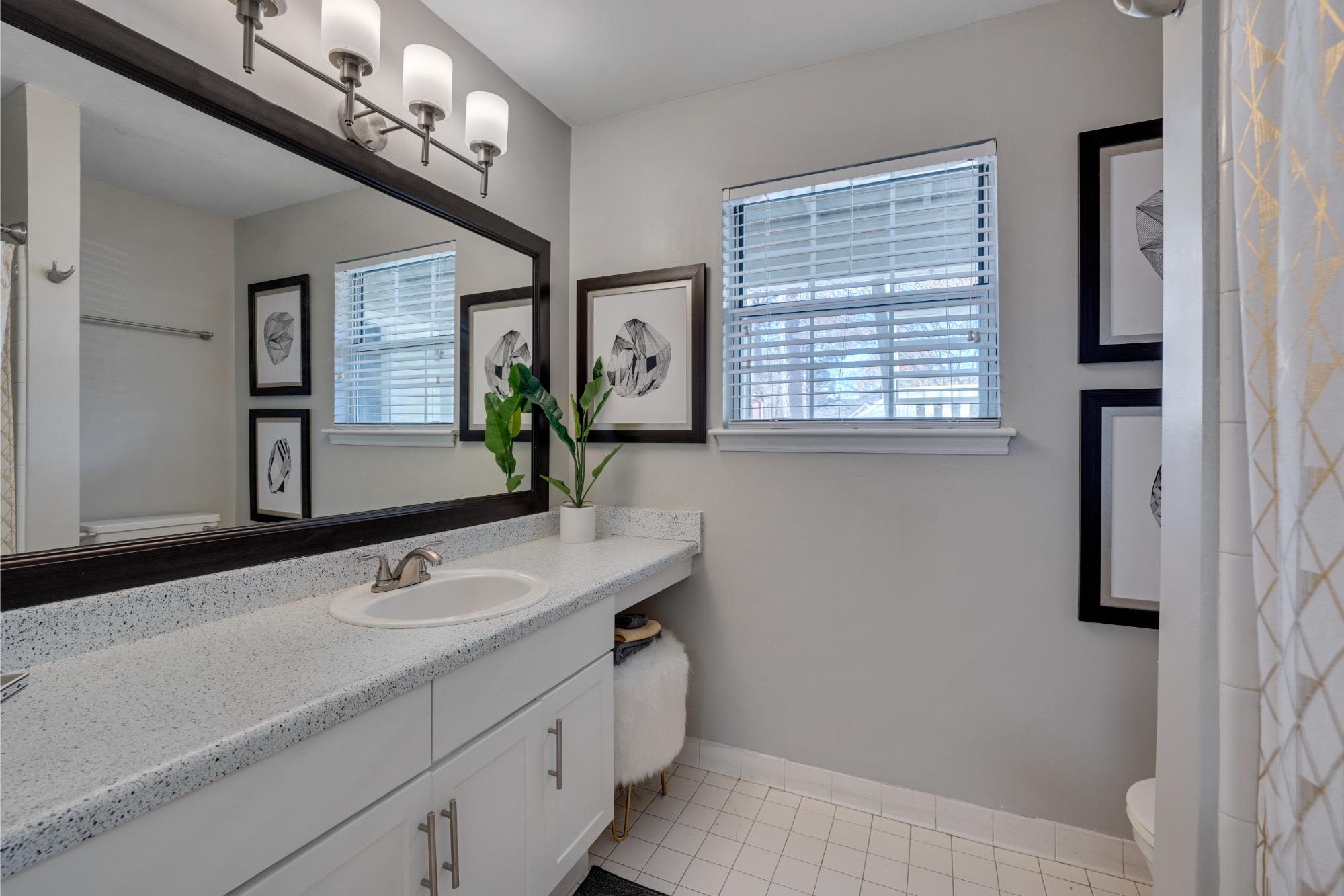 Bright bathroom at Trailwood Crossing Apartments in Raleigh,North Carolina