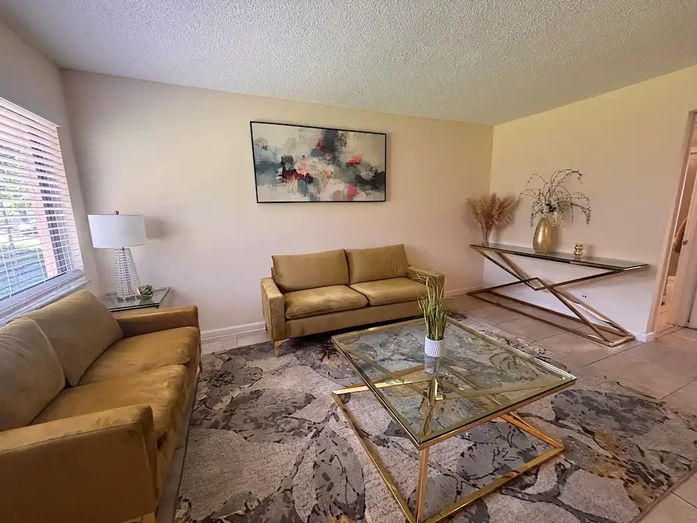 Spacious living room at Banyan Club East in Pompano Beach, Florida