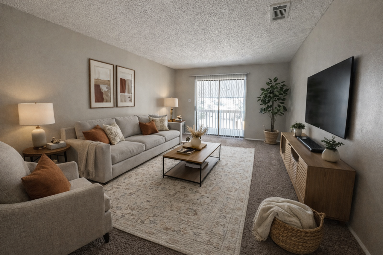 Spacious living room at Amelia Apartments and Townhomes in Valdosta, Georgia
