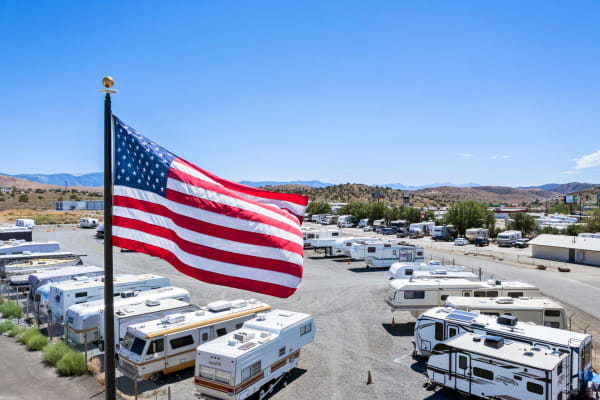 american flag flying at Comstock RV Park and Storage in Mound House, Nevada