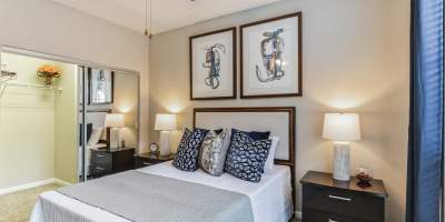 Cozy bedroom at Vintage Park in Houston, Texas
