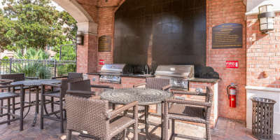 Outdoor grilling area at Vintage Park in Houston, Texas