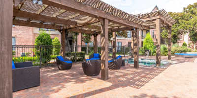 Outdoor lounge area at Vintage Park in Houston, Texas