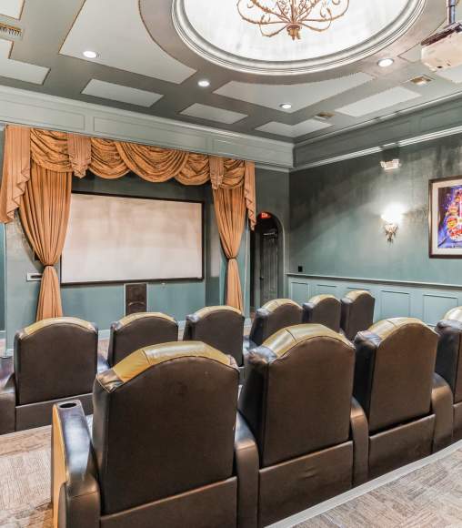 Luxury movie theater with plush seating at Vintage Park in Houston, Texas