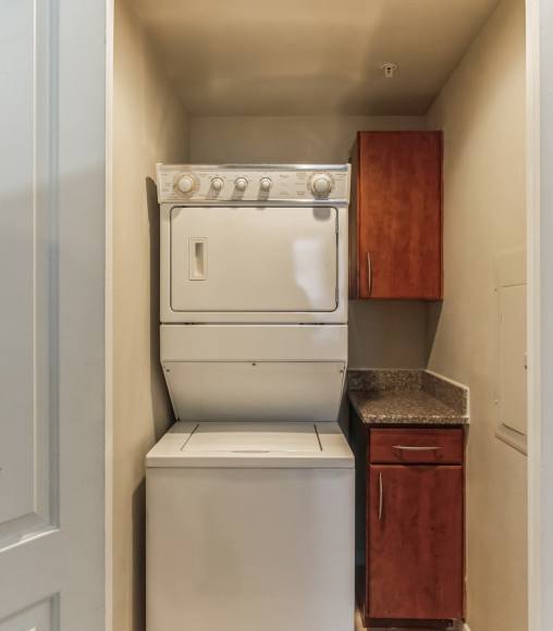 Stacked washer and dryer at Vintage Park in Houston, Texas