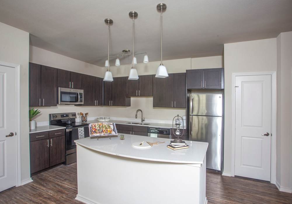 Kitchen with lighting at Lakeside Villas in Baton Rouge, Louisiana