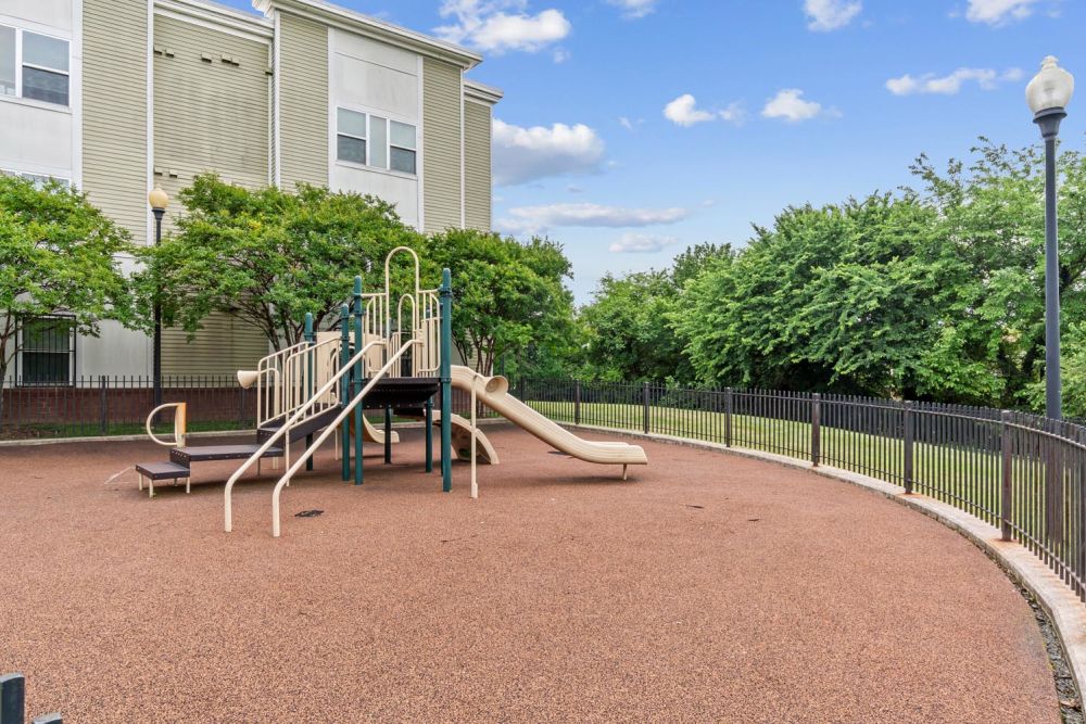 Playground with slides and climbing structures at Penn Square II in Baltimore, Maryland