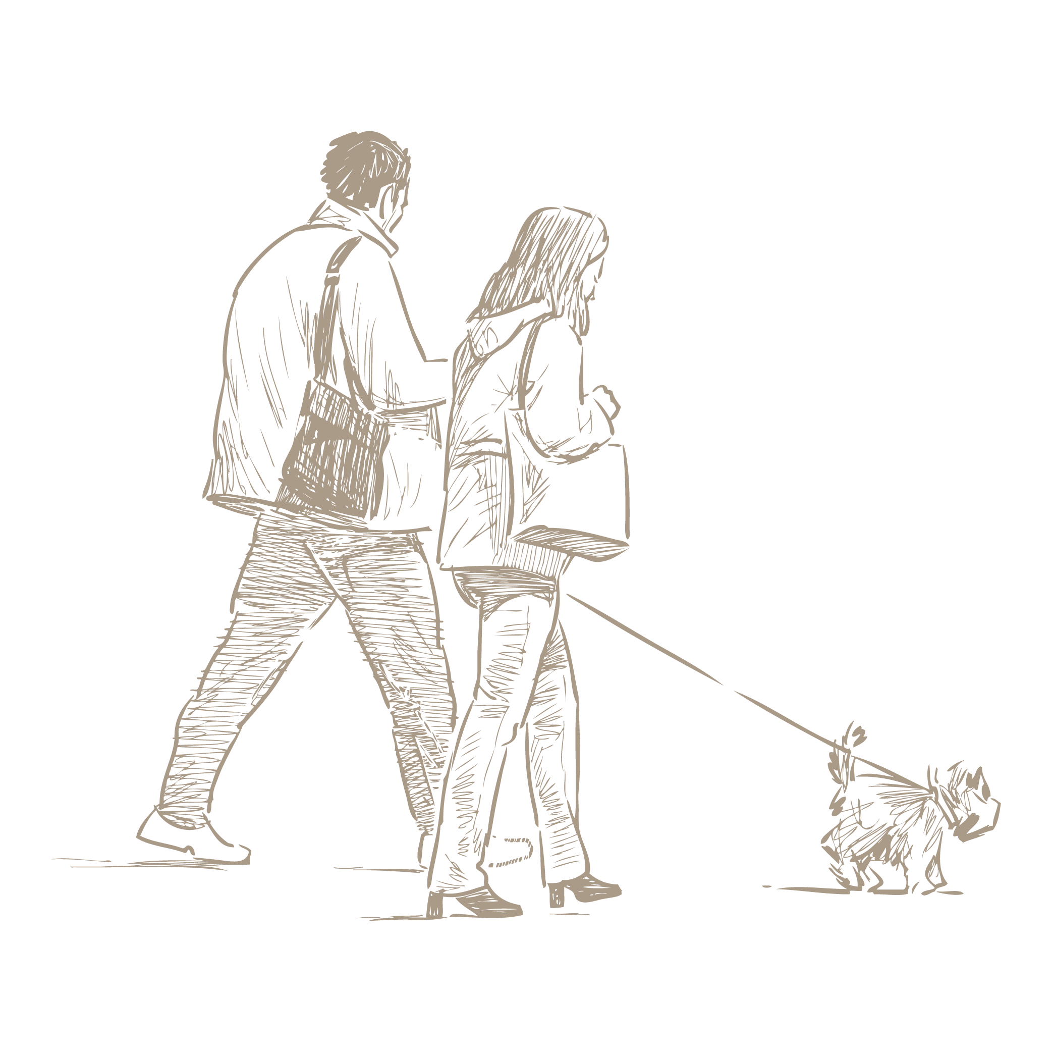 Sketch of residents on a walk with their pup near 301 E 94th Street in New York, New York
