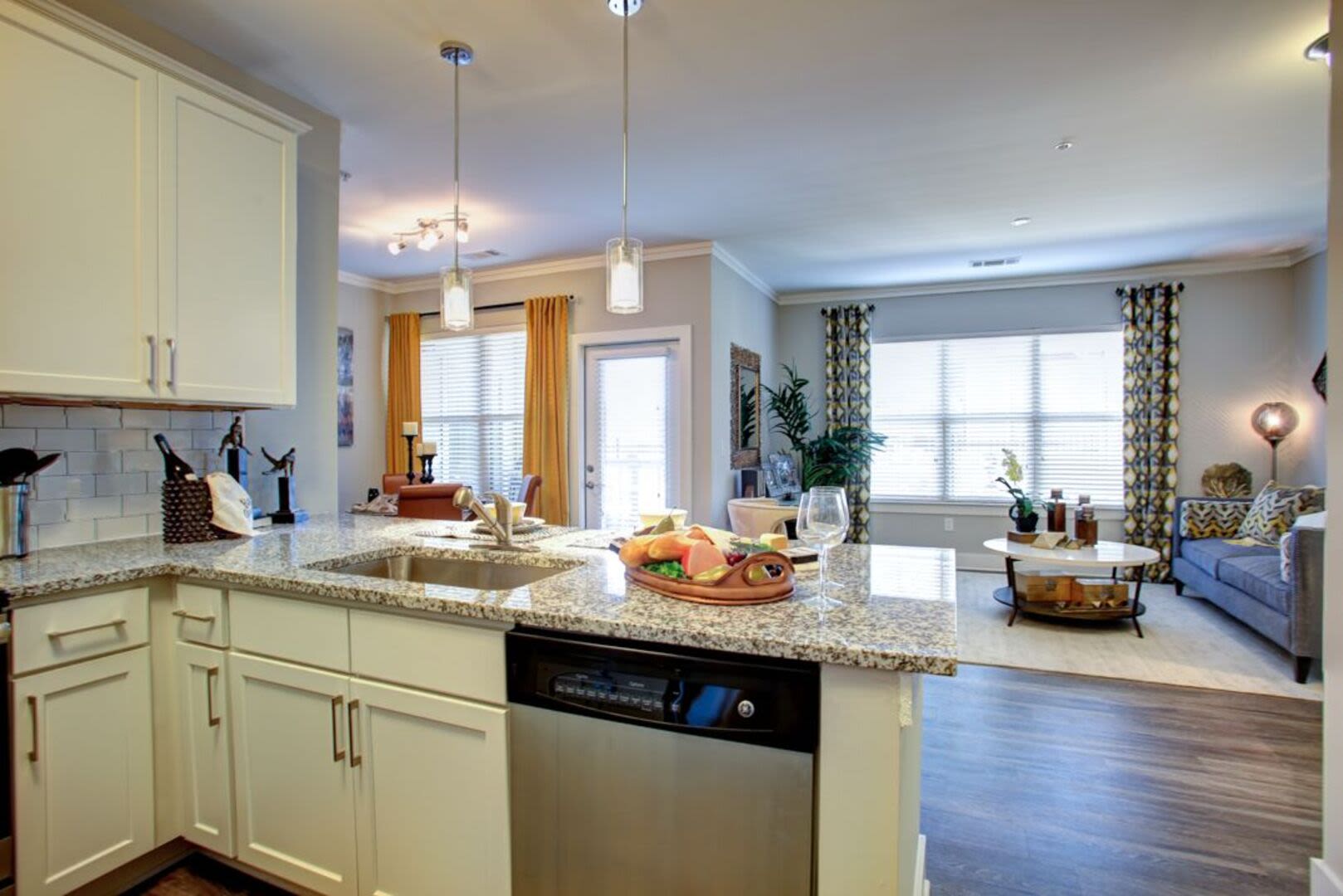 Model kitchen with white accents Avonlea Creekside in Marietta, Georgia