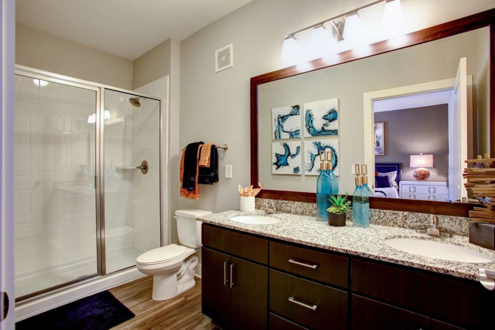 Bathroom with wood accents Avonlea Creekside in Marietta, Georgia
