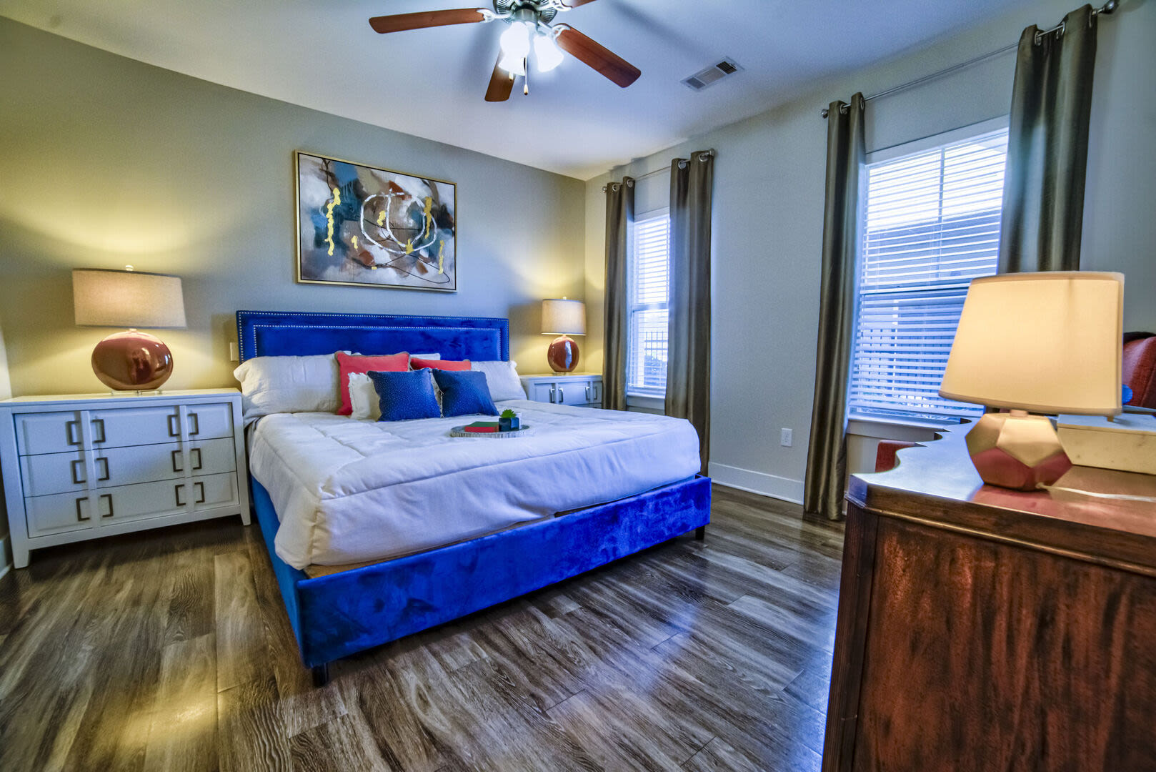 Model bedroom with lots of light Avonlea Creekside in Marietta, Georgia