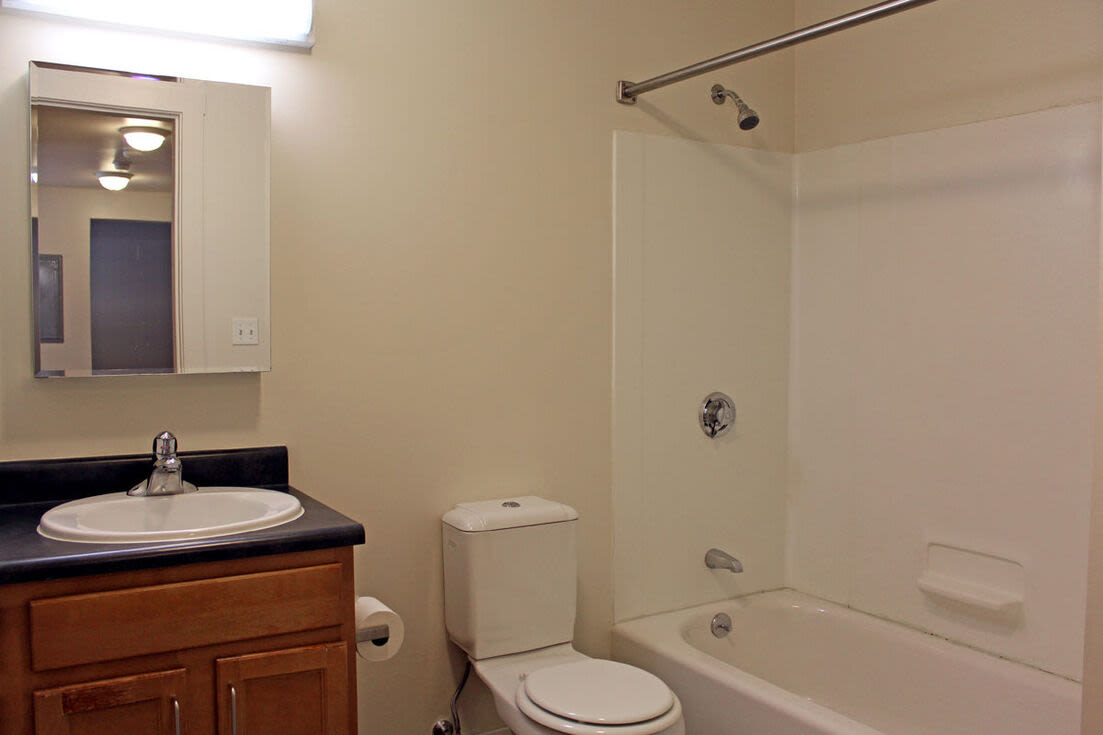 Bright bathroom with sink, mirror, and tub at 270 Centre Street in Jamaica Plain, Massachusetts
