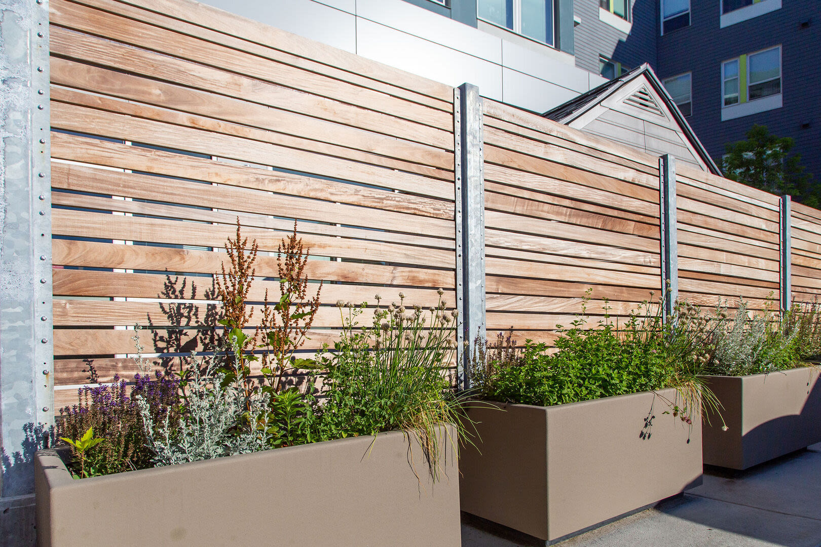 Community planter area at 61 Heath in Jamaica Plain, Massachusetts
