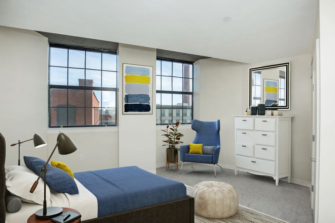 Comfortable bedroom at 98 Essex in Haverhill, Massachusetts