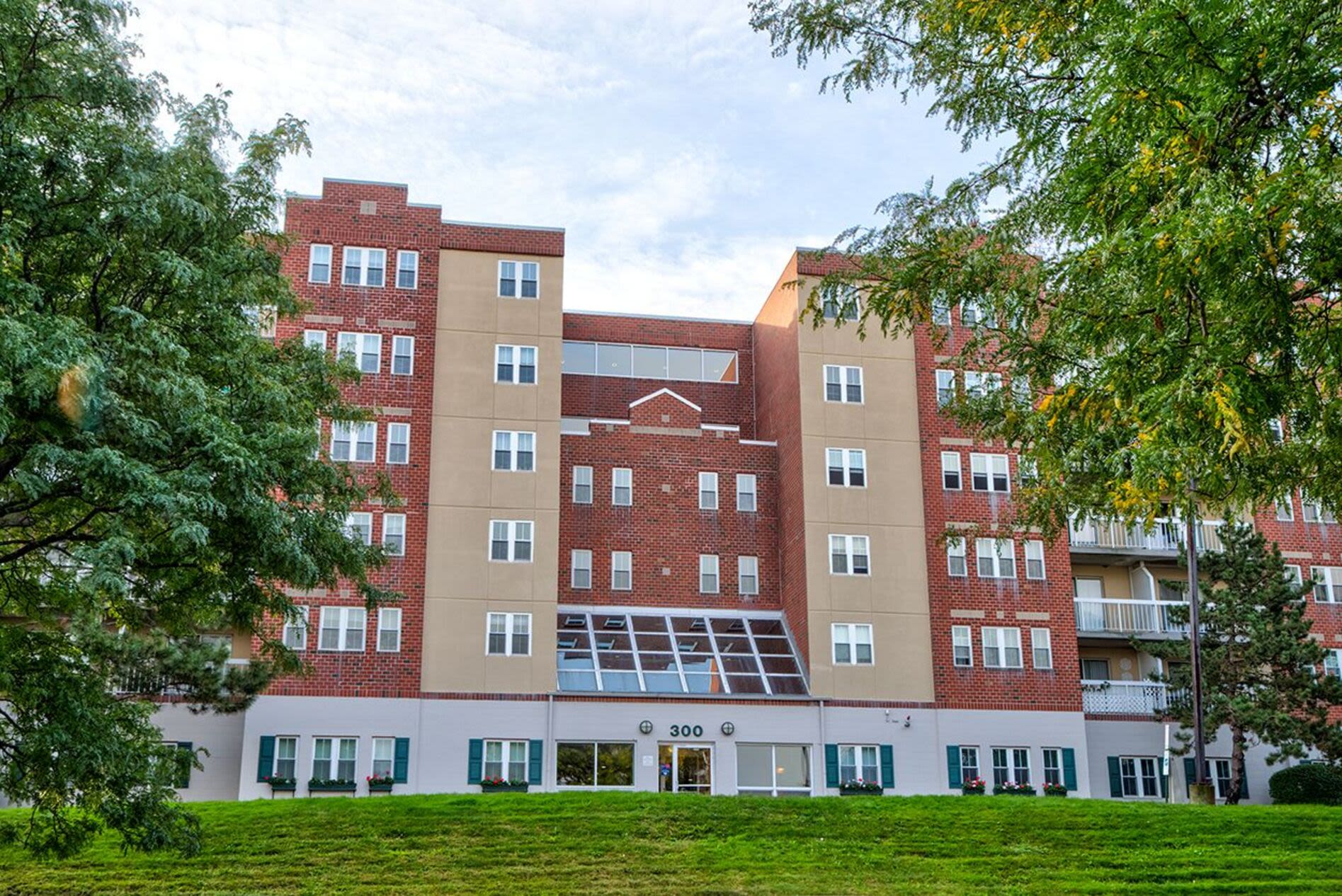 Exterior view of the apartment building at Anchors Weigh in Chelsea, Massachusetts