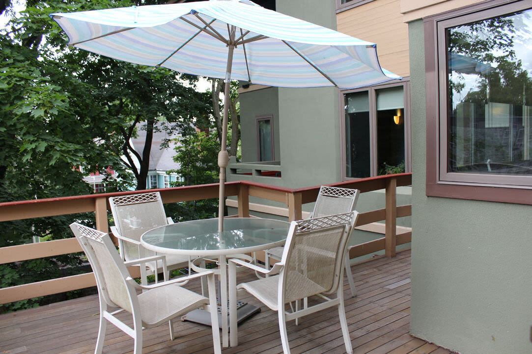 Community patio at Angela Westover House in Jamaica Plain, Massachusetts