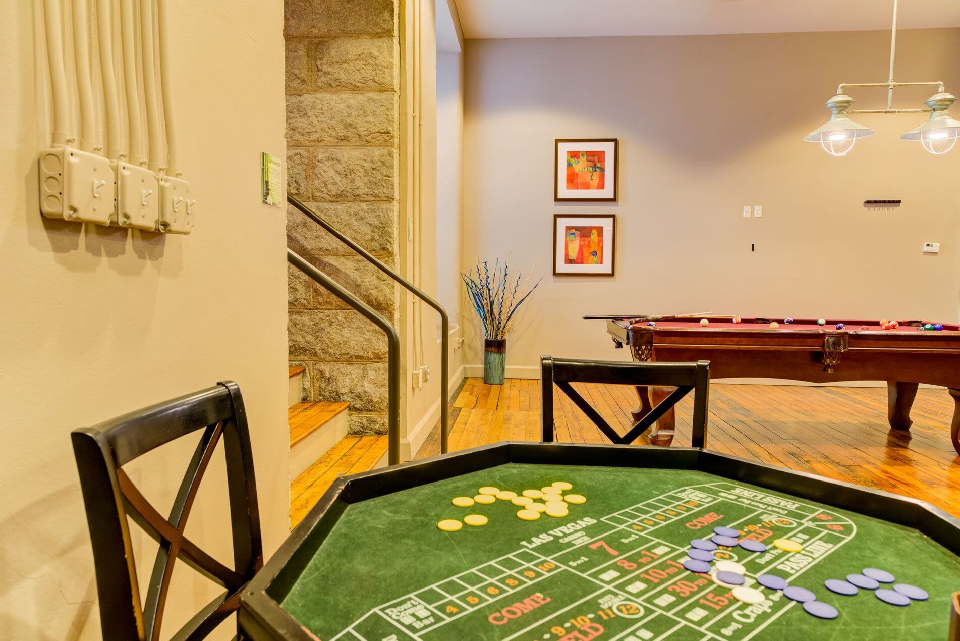 Game room at Bourne Mill in Tiverton, Rhode Island