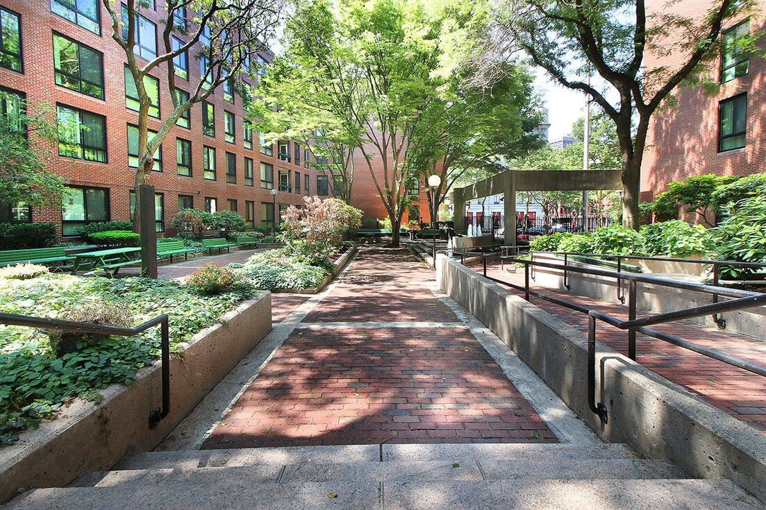 Walkway near Christopher Columbus Plaza in Boston, Massachusetts