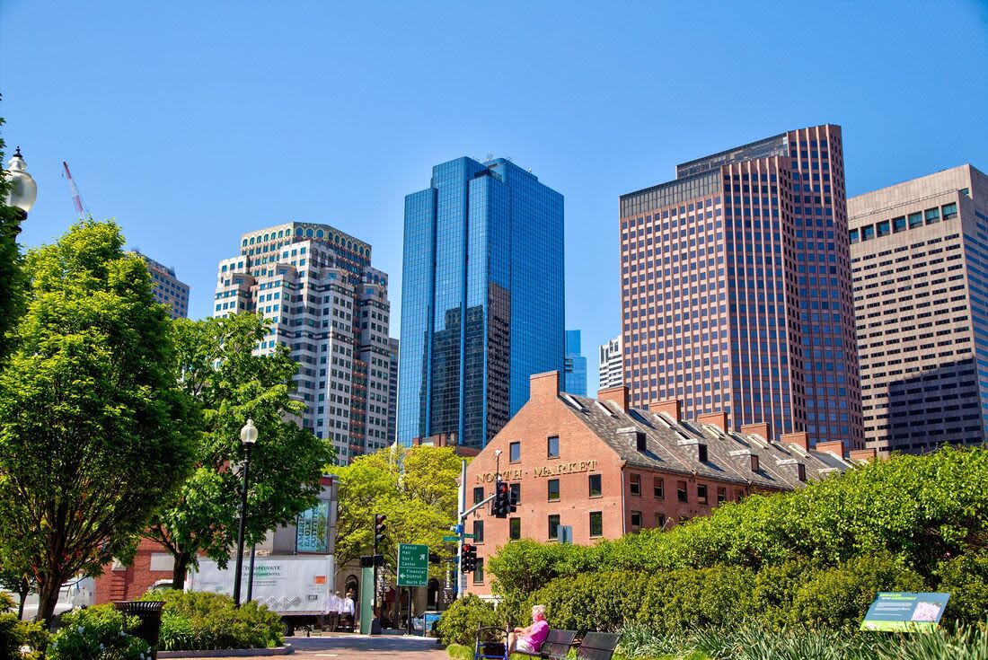View of the city near Christopher Columbus Plaza in Boston, Massachusetts