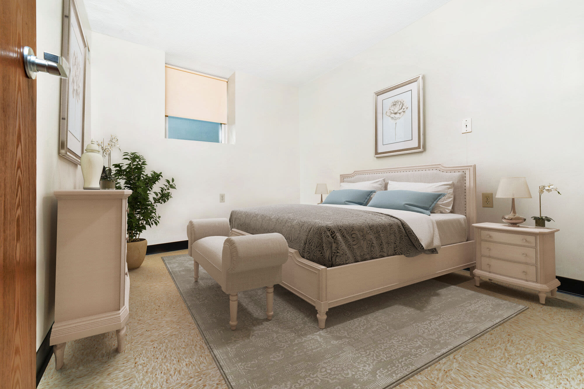 Cozy bedroom at John Boyle O'Reilly Apartments in South Boston,Massachusetts