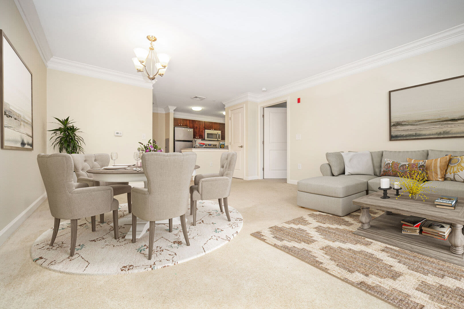 Dinning area with view to living room at Sterling Place in Lakeville, Massachusetts