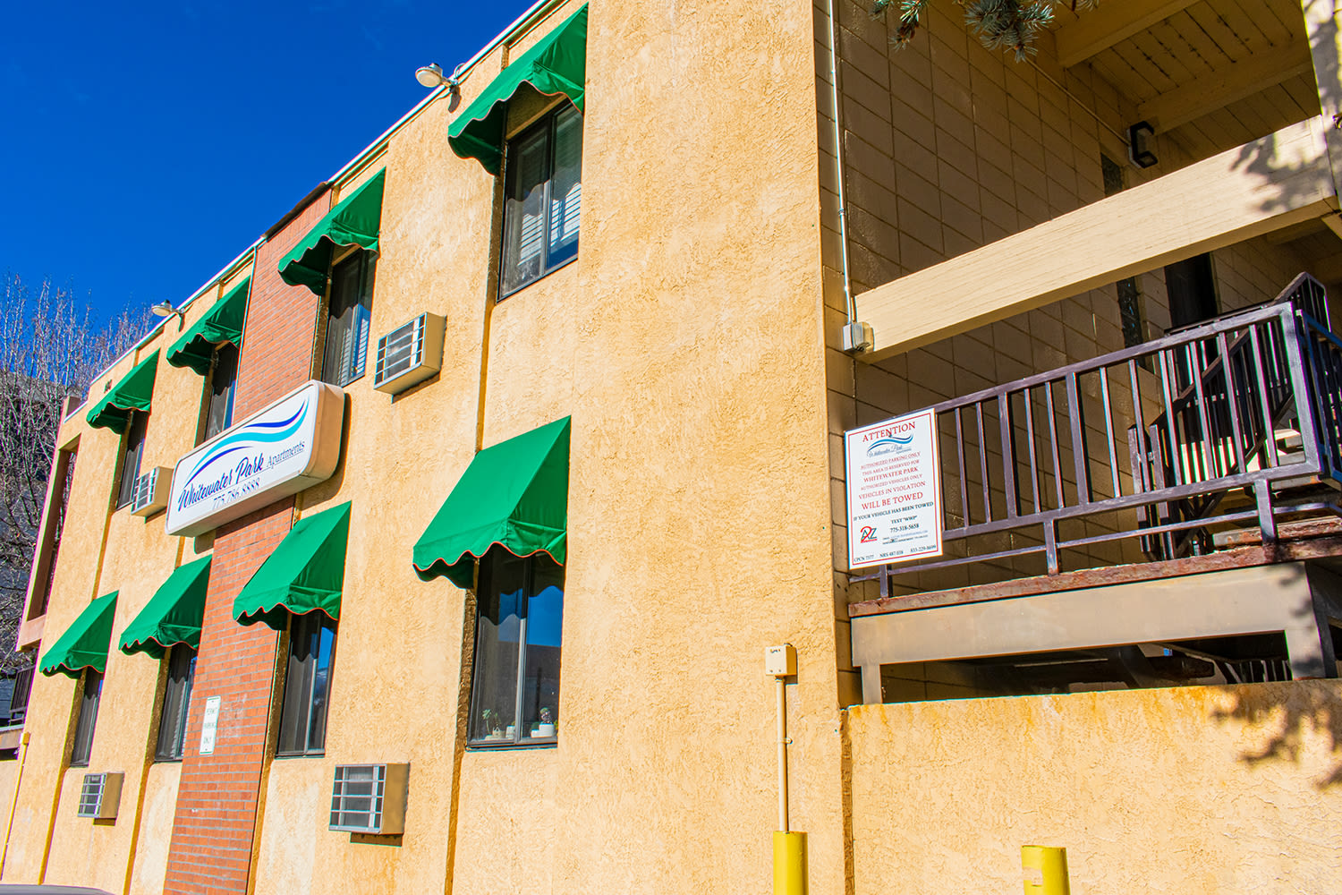 Exterior building with window coverings Truckee River Terrace in Reno, Nevada