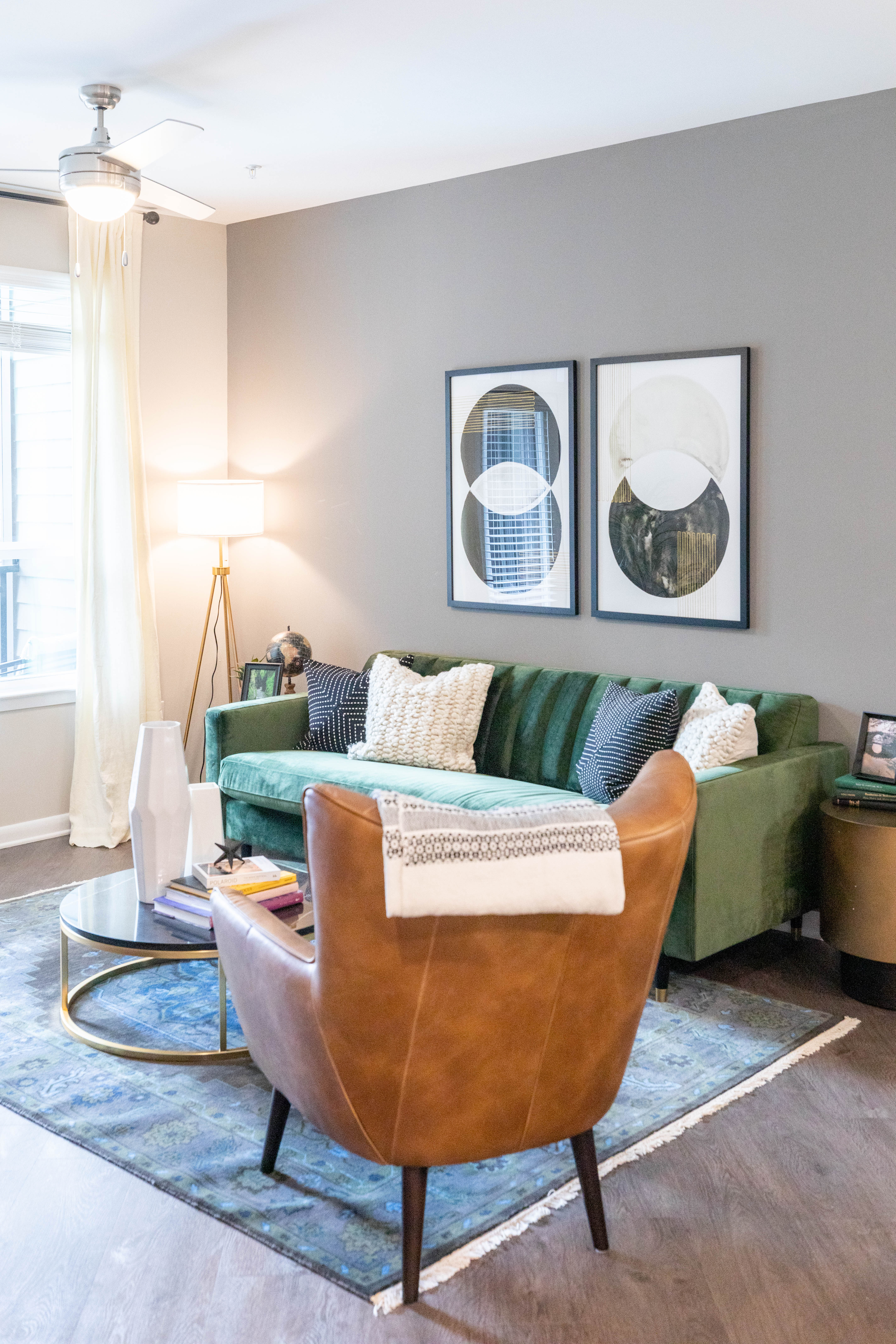 Model living space with seating The Jade at Avondale in Decatur, Georgia