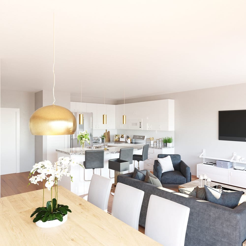 Bright, well decorated living room at 14Fifty Neo City in Kissimmee, Florida