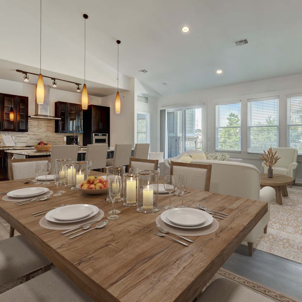 Open concept dining room, kitchen, and living room