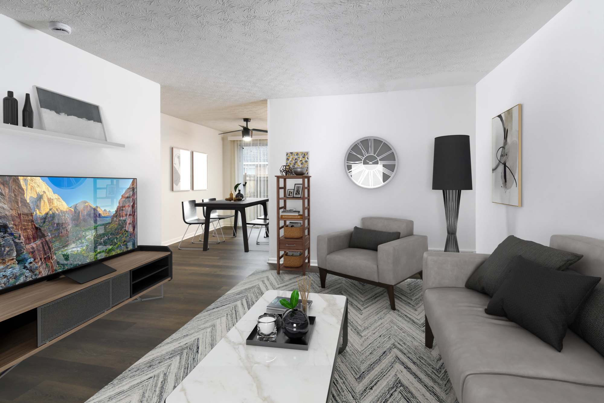 West model living room at Pointe at Northern Woods in Columbus, Ohio
