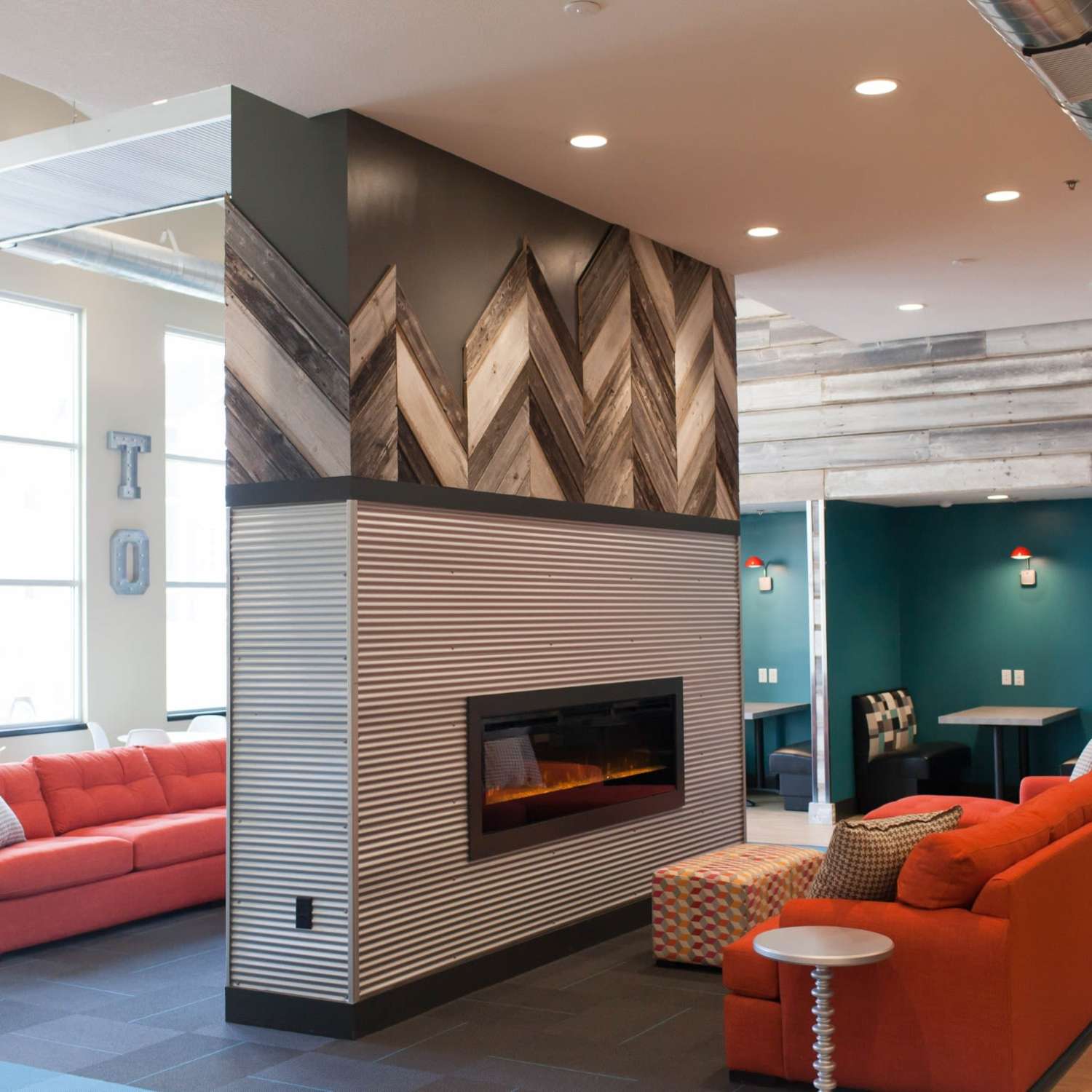 Resident clubhouse with electric fireplace The Quarters Mankato in Mankato, Minnesota