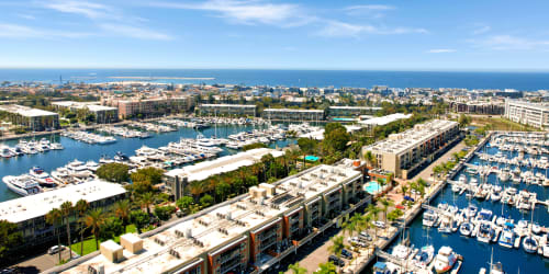 Aerial view of the marina near Harborside Marina Bay Apartments in Marina del Rey, California