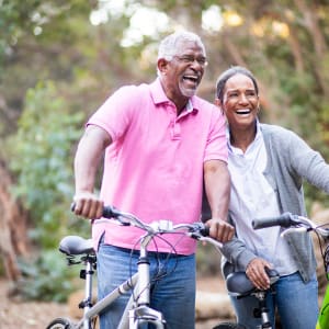 Residents riding their bikes near Sunstone Village in Denton, Texas.