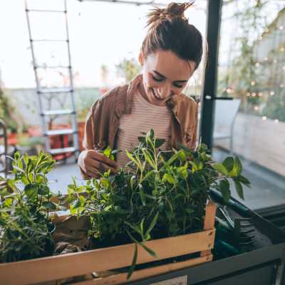 Resident tends to her garden at Heights at Sheridan in Bremerton, Washington
