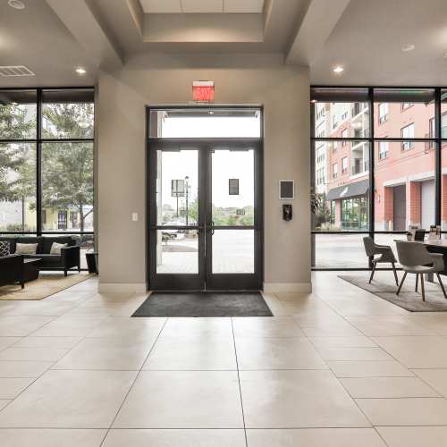 Entrance to lobby at Residences at The Streets of St. Charles Apartment Homes in Saint Charles, Missouri