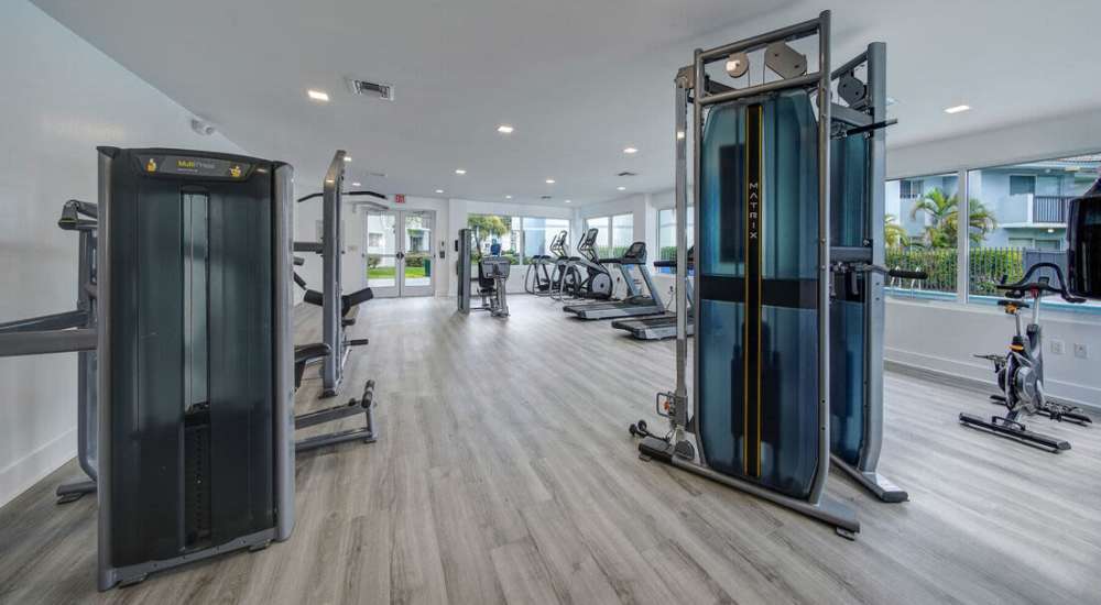 Sprawling fitness center at 7 West Apartments in Miami, FL
