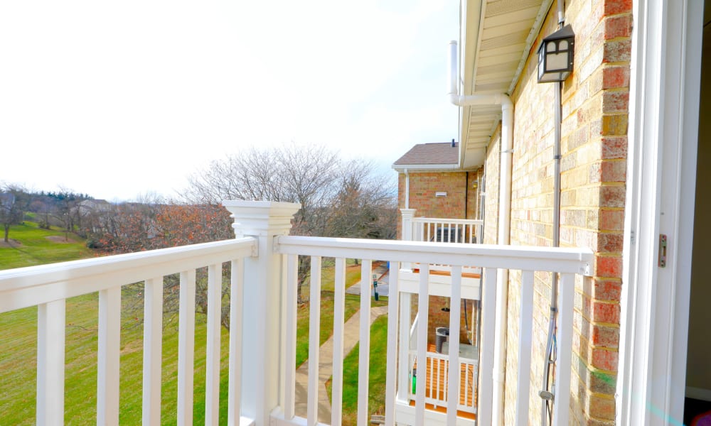 Balcony view at Willowood Apartment Homes in Westminster, MD