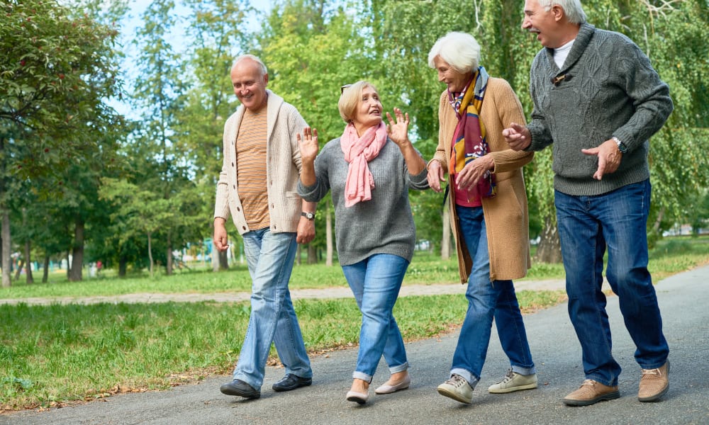 A group of friends on a walk at Keystone Place at Richland Creek in O'Fallon, Illinois