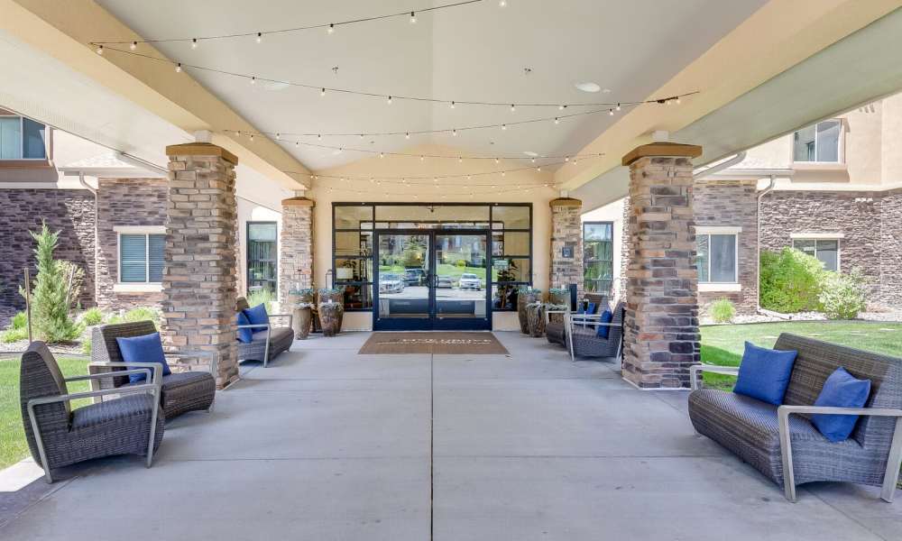 Community outside seating area at Pine Grove Crossing in Parker, Colorado