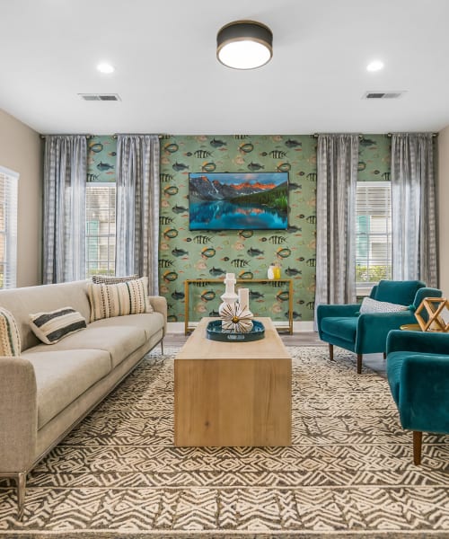 Decorated living room at The Isle Apartments in Orlando, Florida