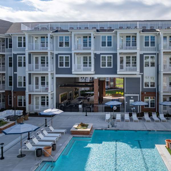 Heated pool with sunbathing deck at Lake Forest at Swift Creek in Midlothian, Virginia