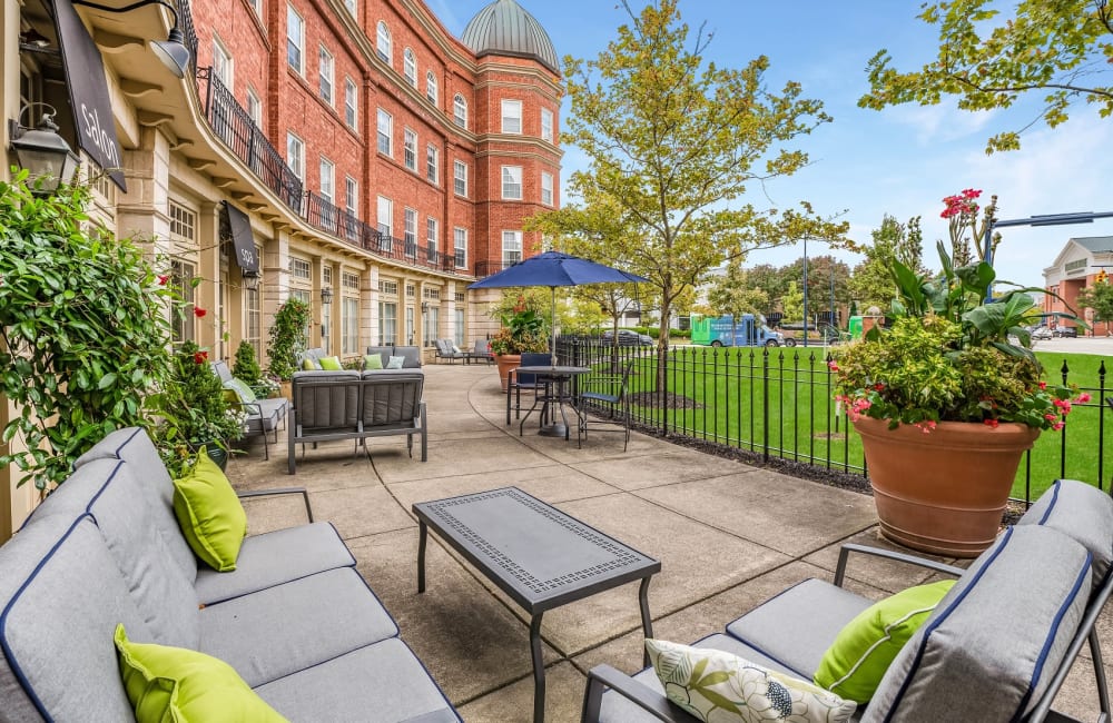Fenced in outdoor seating area at Easton Commons Apartments & Townhomes in Columbus, Ohio