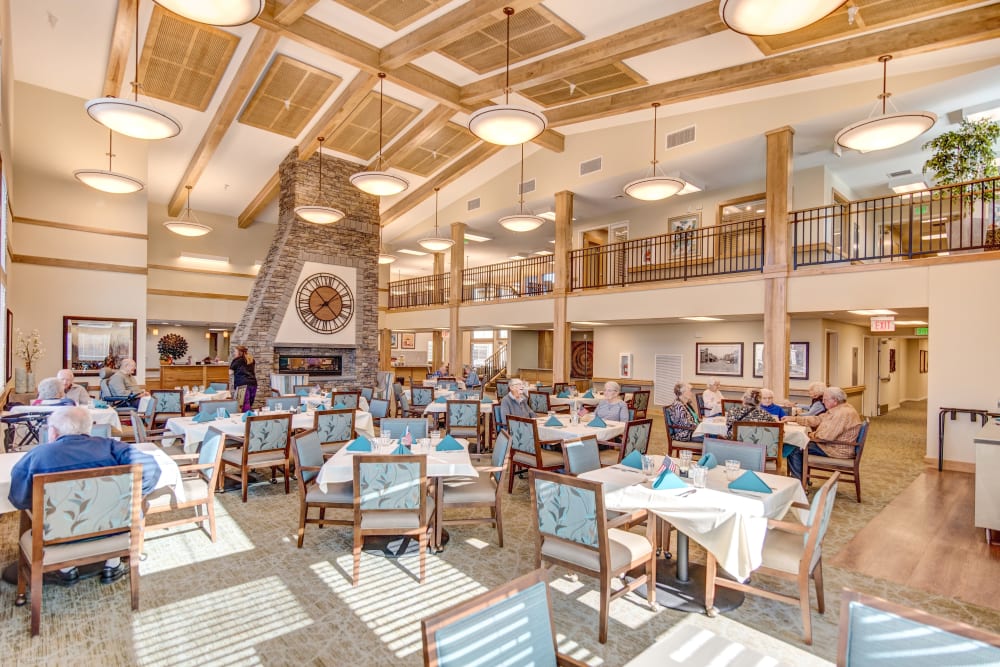 Spacious dining room at Juniper Springs Senior Living in Redmond, Oregon.