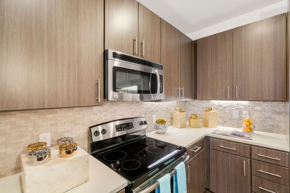 Stainless-steel appliances at Olympus Grand Crossing in Katy, Texas