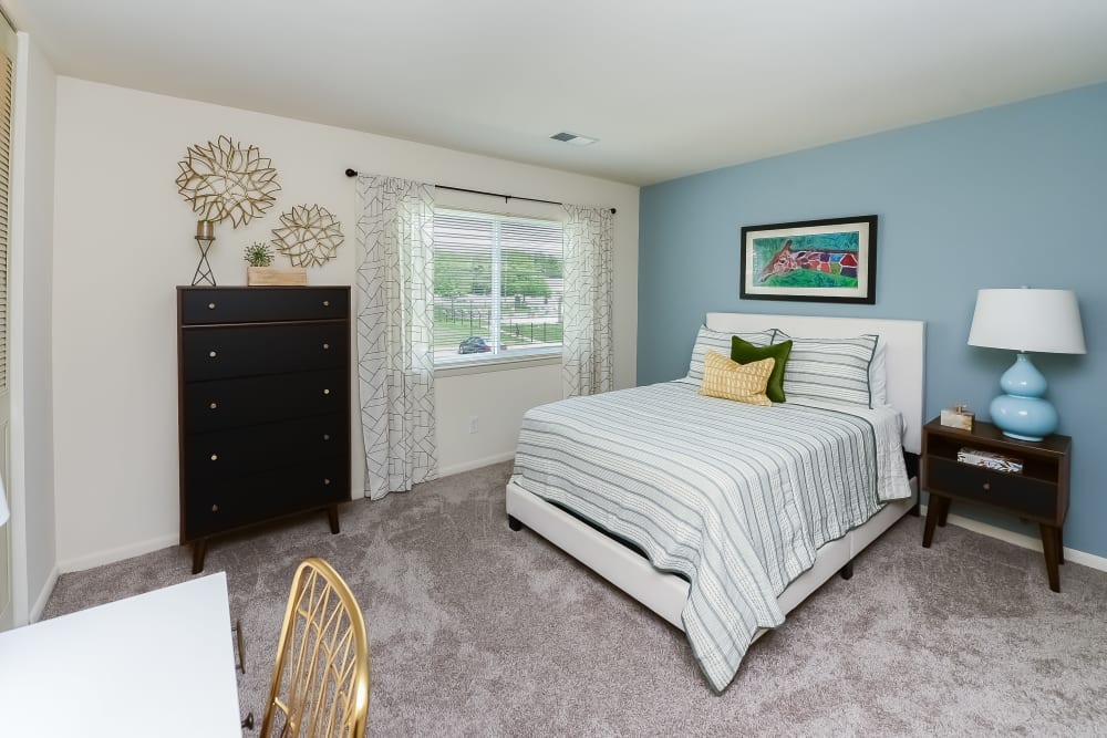 Well lit bedroom at Marchwood Apartment Homes