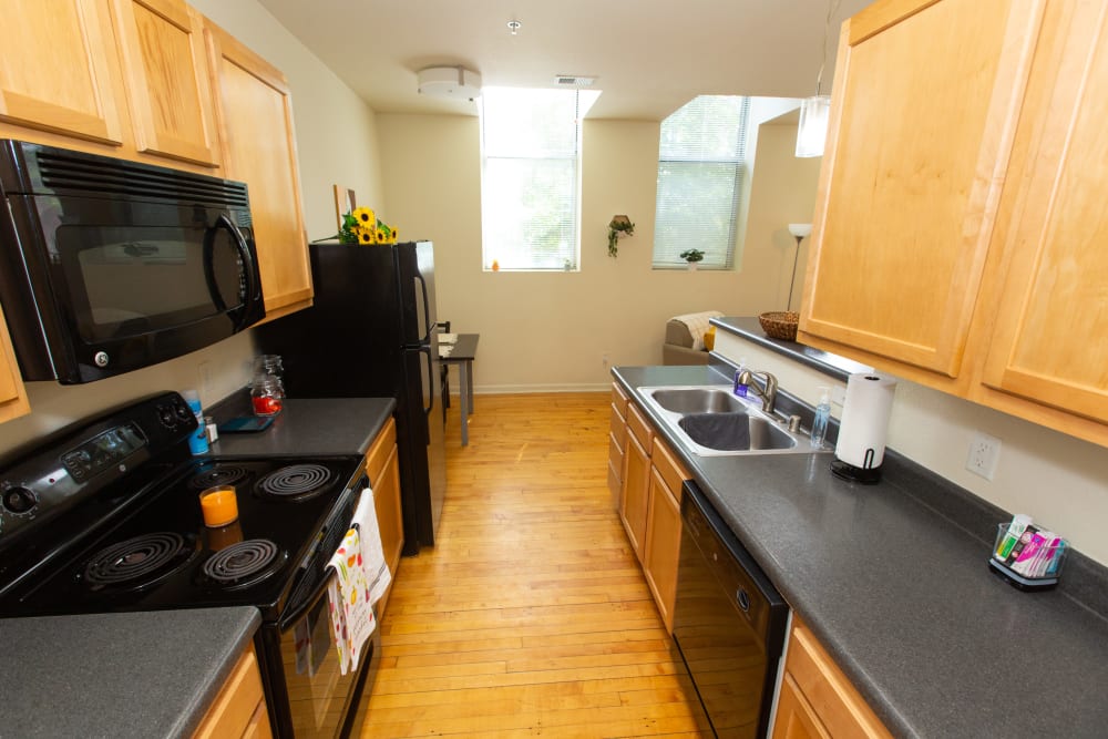 Kitchen with updated finishes at Columns in Bowling Green, Kentucky