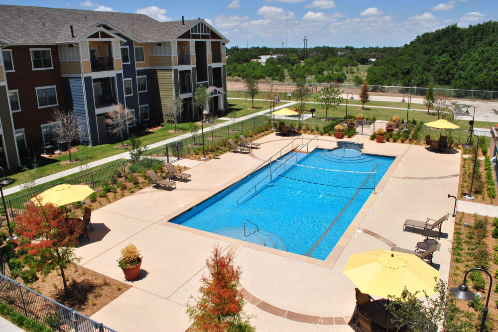Aerial view of swimming pool at Mariposa at Jason Avenue in Amarillo, Texas